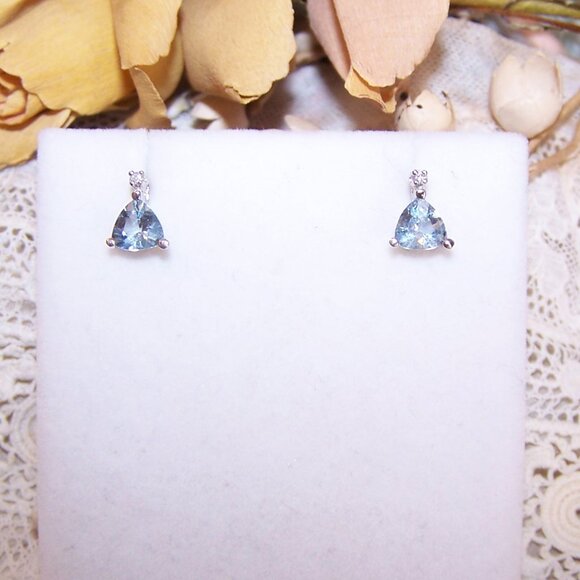 Vintage 14K Gold 1.12CT TW Diamond Blue Quartz Stud Earrings - Posts with Nuts - Picture 1 of 8